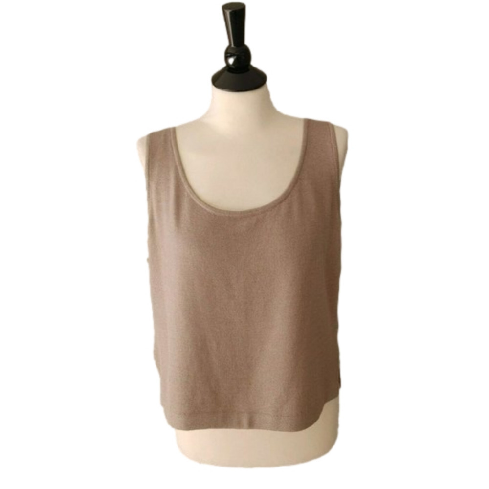 NWT ST. JOHN Wool Blend Scoop Neck Knit Shell Tank Top in Mocha Size Large - Picture 2 of 6
